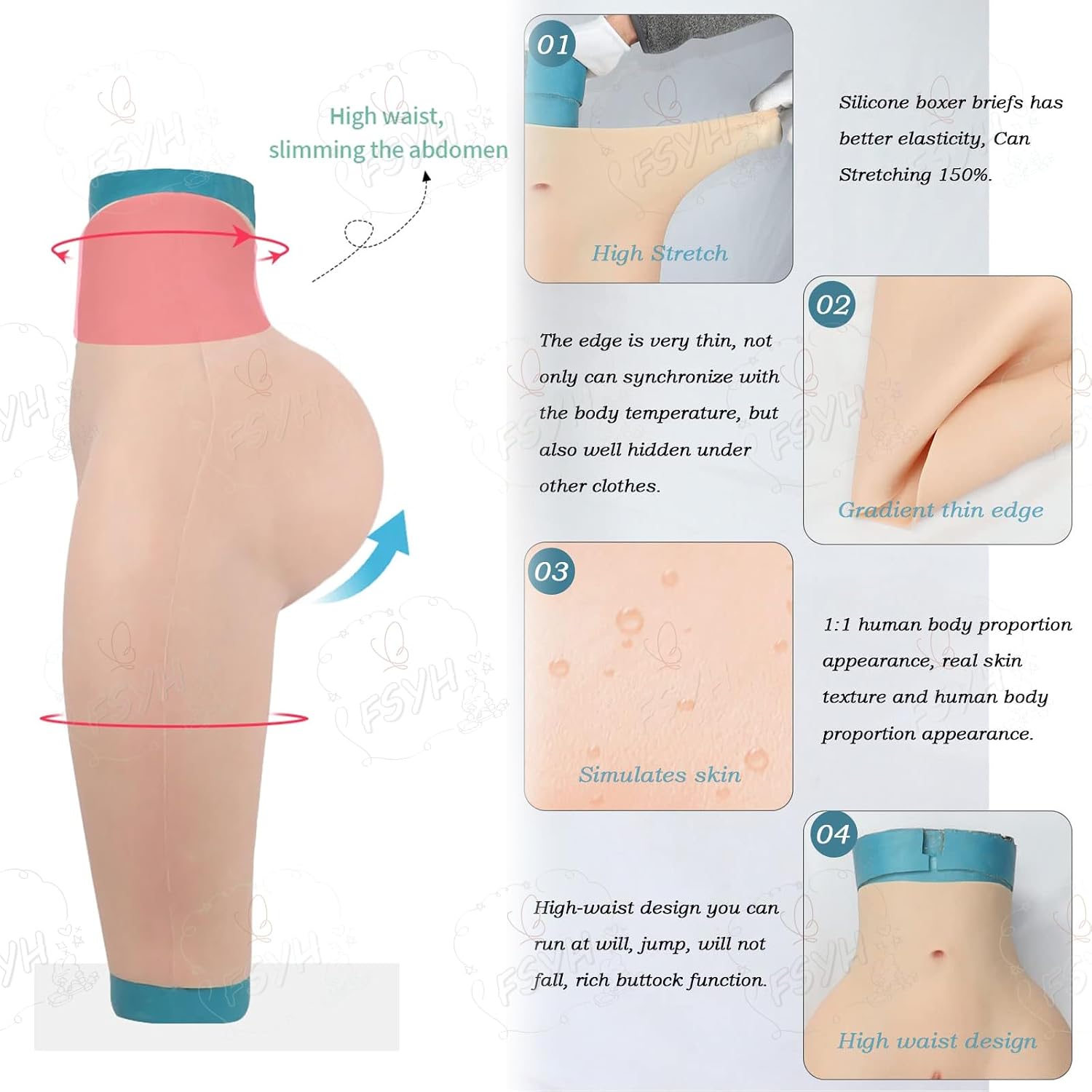 Half-Length Silicone Panties False Pussy Hip Control Underwear Hiding Gaff Boxer Briefs for Transgender Apparel