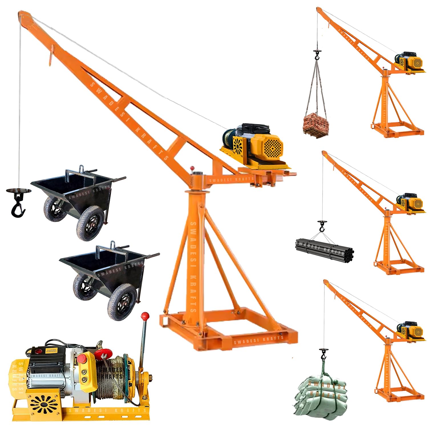 SWADESI KRAFTS Electric Mini Lifting Crane with 4HP Single Phase Electric Motor with 2 Trolly | 8mm Wire Thickness | 50 Meter Length of the Wire and 45-50kg Frame | Mini Crane Scale 500kg-picture-17