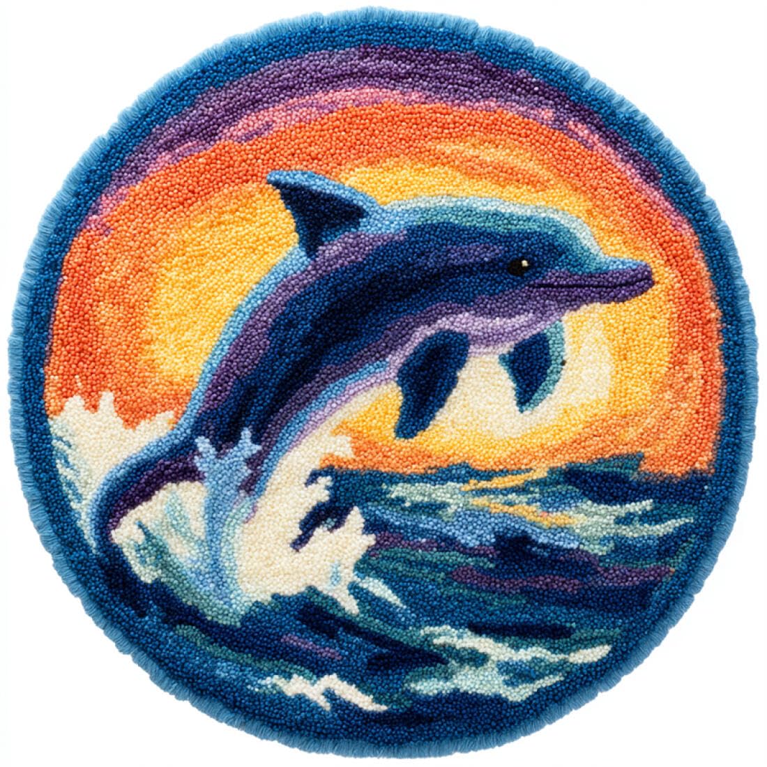 Rqwybcaxn H Diy Rug Latc Hook Kits For Adults Animal Needlework Kit Cartoon Dolphin 50X50cm Round Tapestry Wit Crochet Ook Living Room Craft Gift
