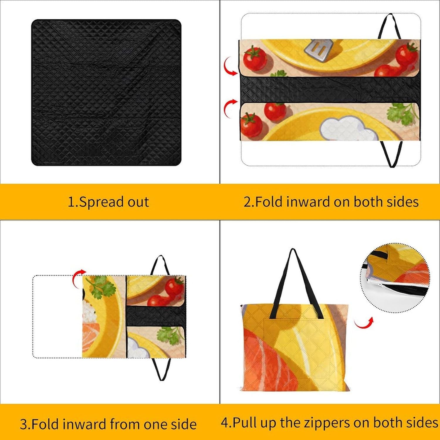Funny Sushi Picnic Blanket with Zipper Water Resistant Sand Free Picnic Mat Washable Foldable Easy Carry Beach Blanket for Lawn Beach Hiking Camping