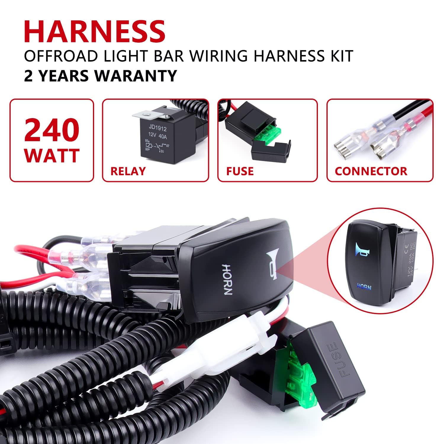 Gebildet Etanche 12V 20A Kit de Faisceau D'interrupteur à Bascule de klaxon Laser, Interrupteur à Bascule Marche/arrêt Rétroéclairé par LED + kit de Faisceau de câblage de Relais pour Camion, Voiture