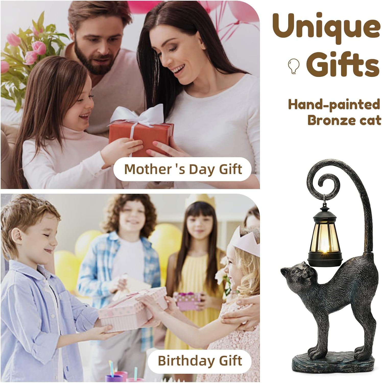 Solar Cat Garden Decor Outdoor Statue - Cat with LED Waterproof Sculptures Lights, Cute Pond/Yard Statues Outside Decoration, Home, Lawn, Patio, Resin Animal Ornament, Women/Gardening Gift - Image 8