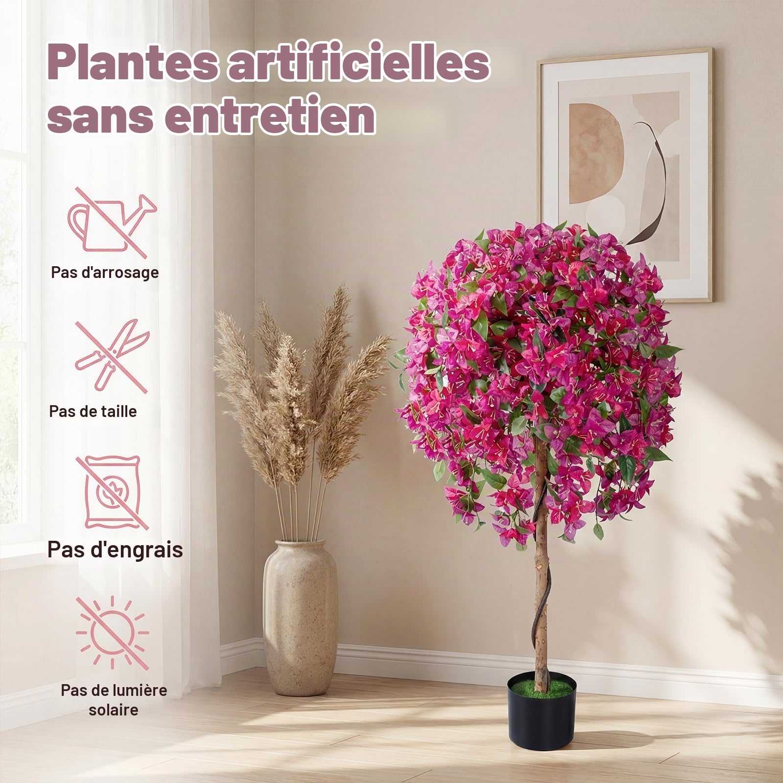 LIFEZEAL Lot de 2 Arbres Artificiels Bougainvilliers 130CM