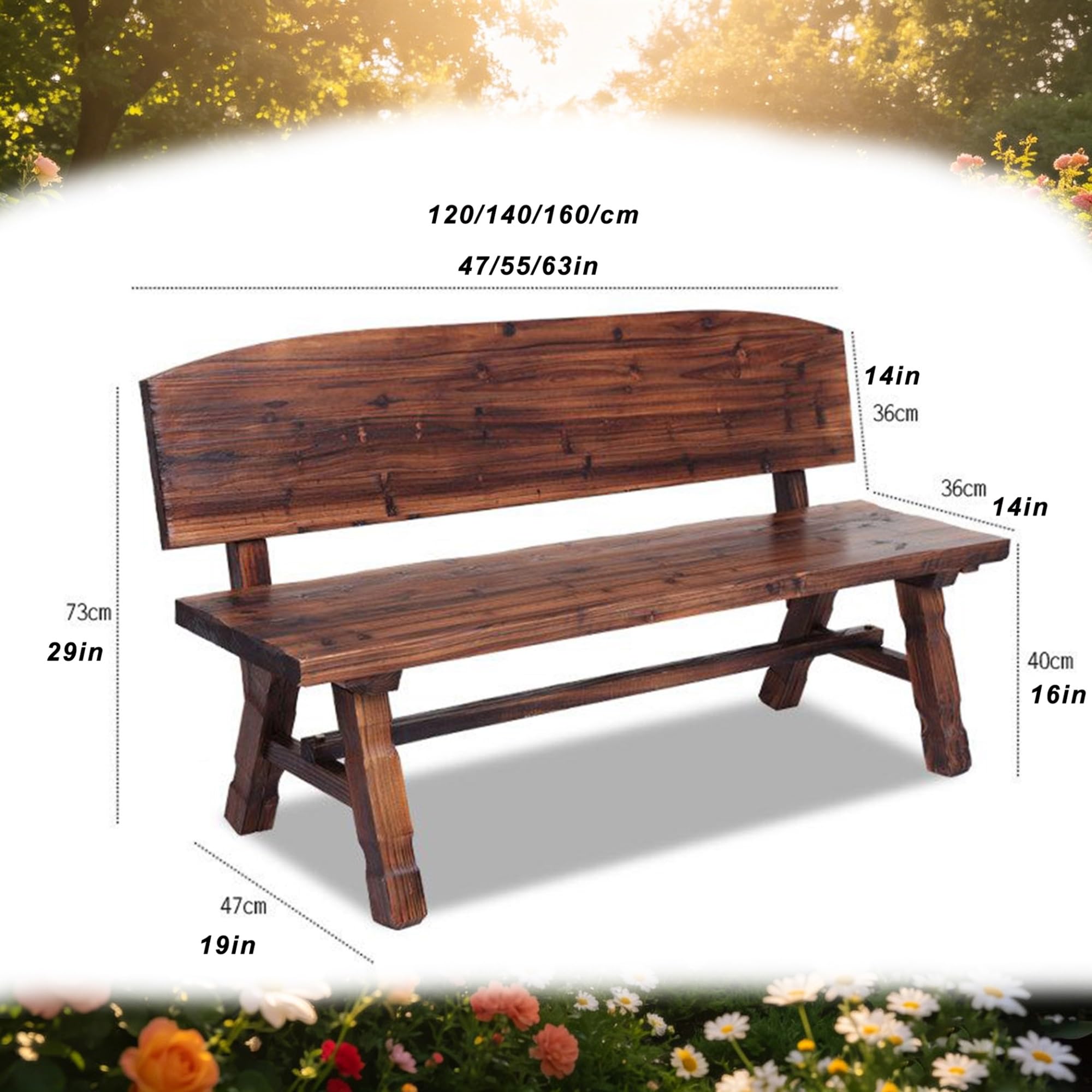 Banco de Jardín Exterior, Rústico Madera Garden Bench para 2 Personas, para Parque, Patio, Terraza(120CM)
