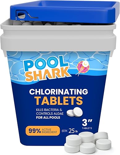 Tabletas de cloro para piscina Pool Shark - Tabletas de cloro de 3 pulgadas - Pastillas de cloro activo al 90% de disolución lenta - Productos