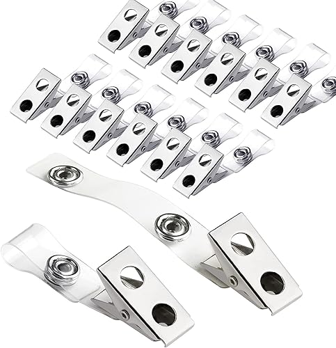 30 clips de metal con correas de PVC transparente, clips de metal de doble agujero premium para tarjetas de identificación, soportes de insignias,