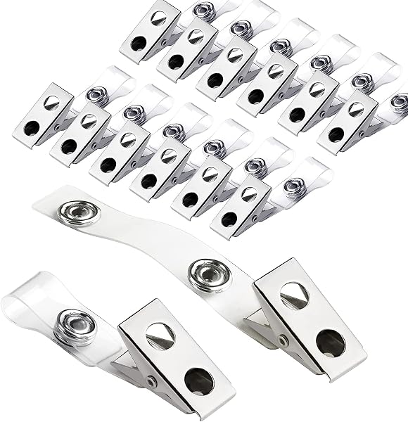 Metal Badge Clips with Clear PVC Straps, Premium Double Hole Metal Badge Clips for ID Cards, Badge Holders, Name Tags Wo