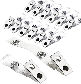 30Pcs Metal Badge Clips with Clear PVC Straps, Premium Double Hole Metal Badge Clips for ID Cards, Badge Holders, Name Tags Work Badges