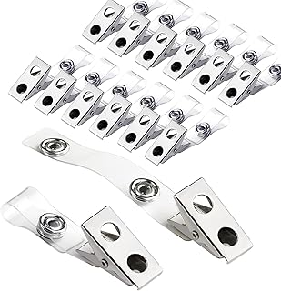 30Pcs Metal Badge Clips with Clear PVC Straps, Premium Double Hole Metal Badge Clips for ID Cards, Badge Holders, Name Tags Work Badges