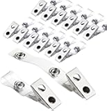 30Pcs Metal Badge Clips with Clear PVC Straps, Premium Double Hole Metal Badge Clips for ID Cards, Badge Holders, Name Tags Work Badges