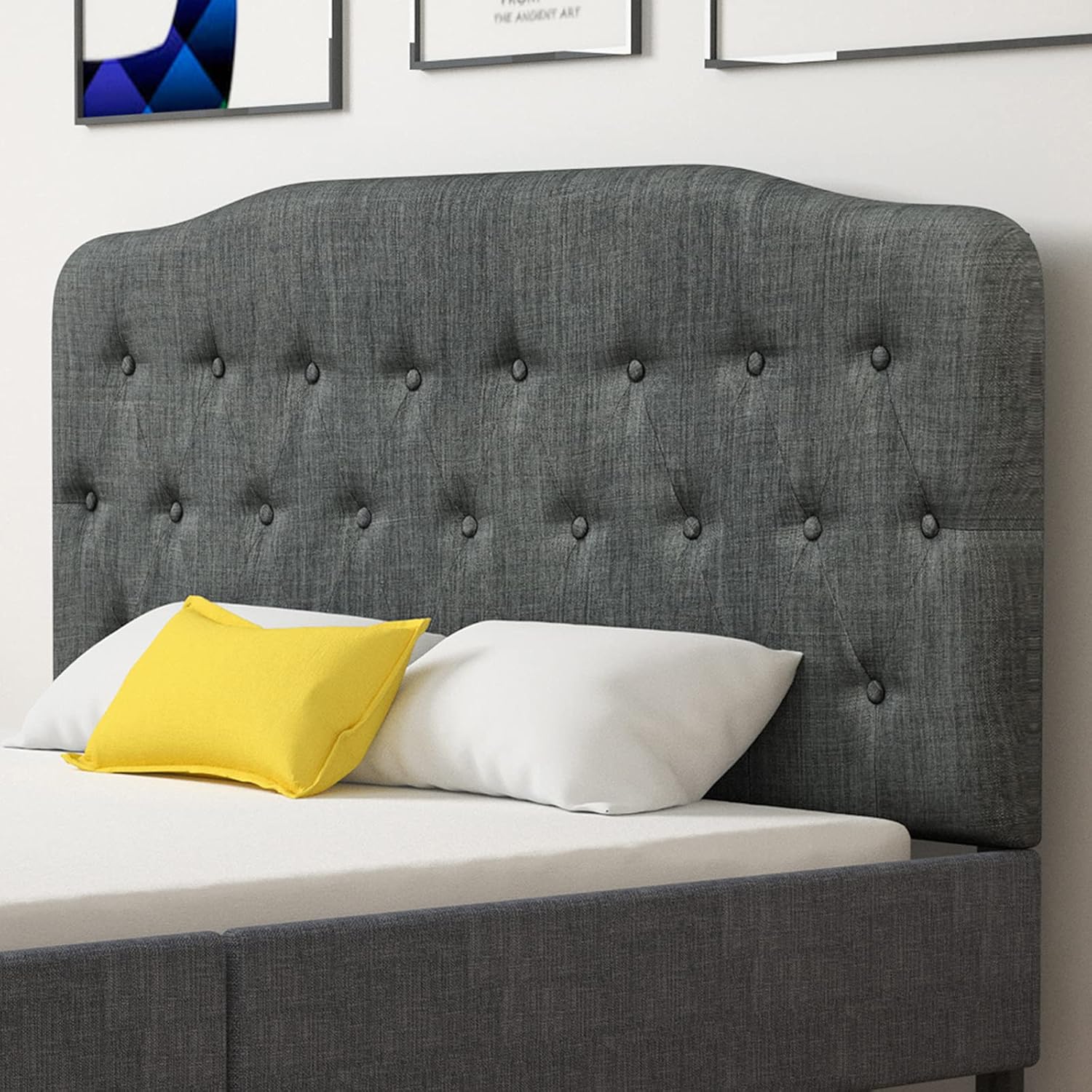 Giantex Upholstered Headboard, Button Tufted Headboard, Queen Size, Adjustable Height from 38’’ to 53’’ Platform, Easy Assembly, Modern Fabric Furniture for Bedroom, Dark Grey