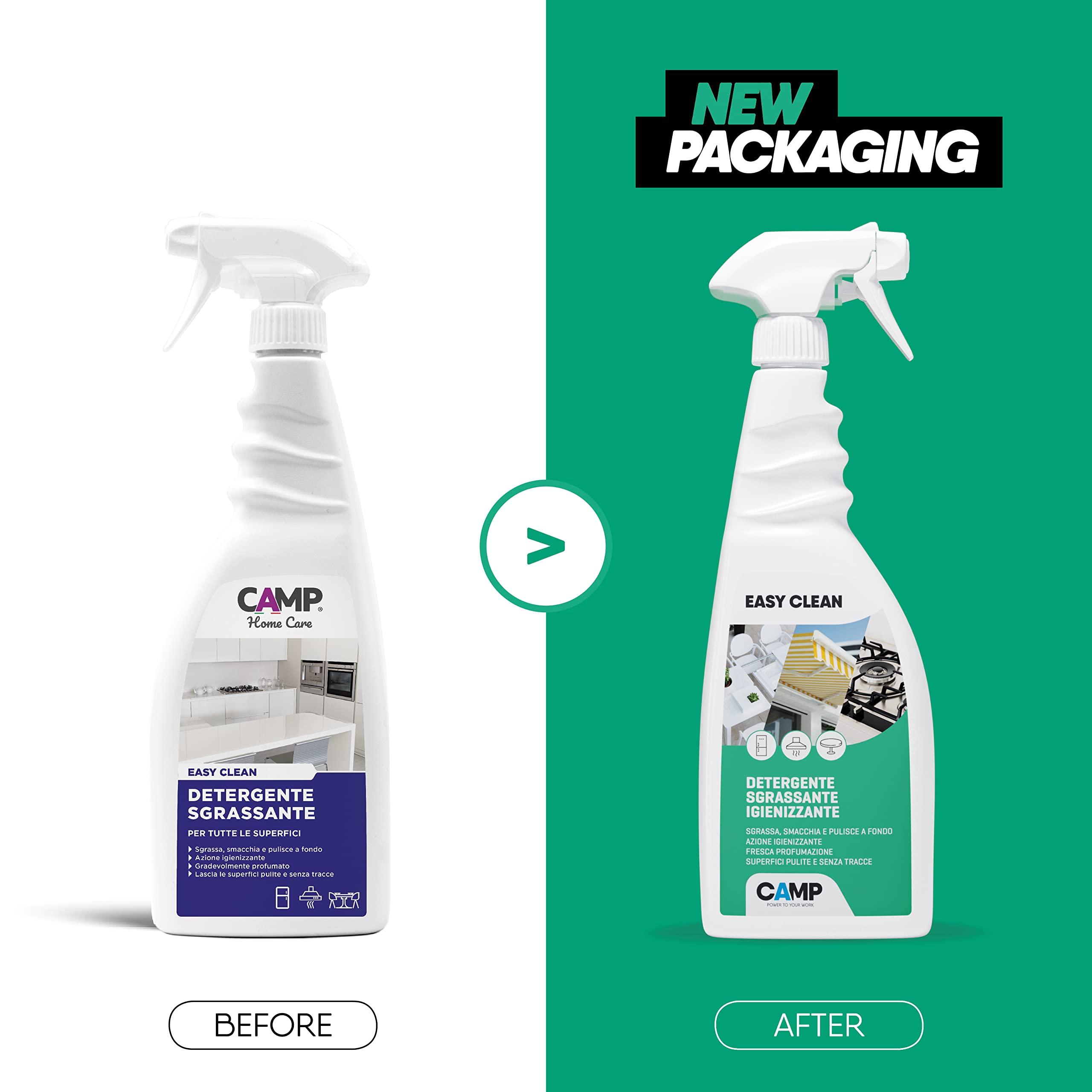 Camp EASY CLEAN, Detergente sgrassante universale, Azione igienizzante, Gradevolmente profumato, pack 6x750ml