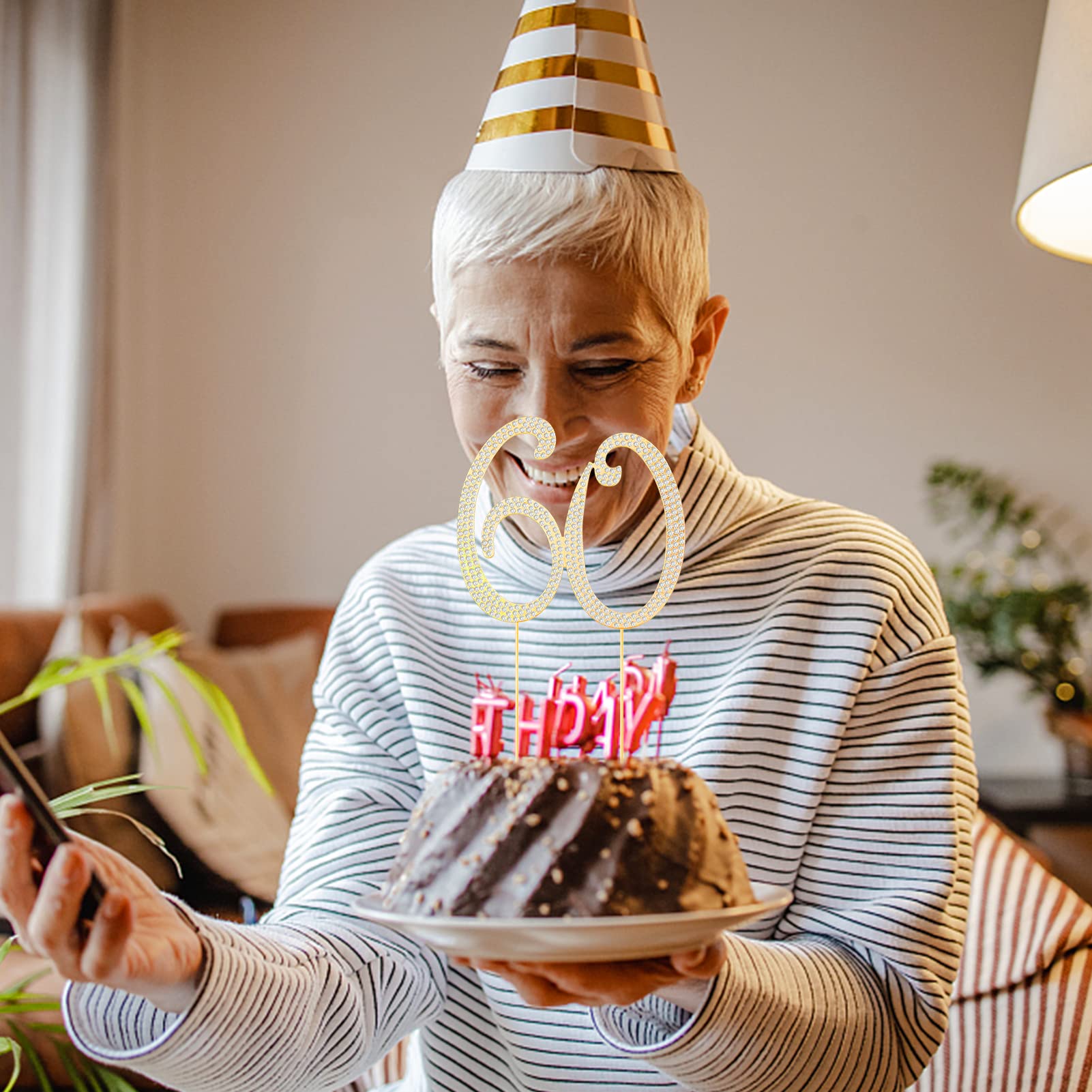 Amazon.co.jp: 60th ケーキトッパー ラインストーン 誕生日 結婚 記念