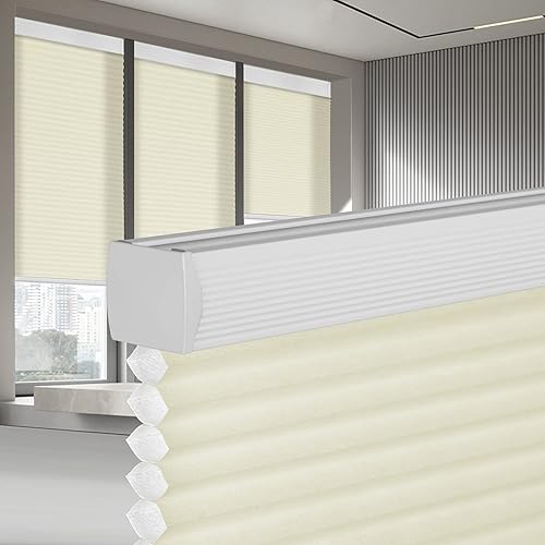 Persianas celulares con filtro de luz, sin cordón, persianas para ventana del hogar, puerta, tamaño personalizado, filtro de luz, beige