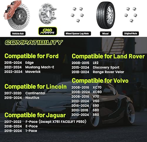 Miniatura 3 de Espaciadores de rueda centrados de 0.591 in 5 x 108 (5 x 4.25) compatibles con Ford Mustang Mach-E Edge Maverick, compatible con Land Rover LR2