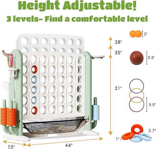 Miniatura 4 de Juego gigante de conexión 4 en una fila con tela de malla Altura ajustable 4 en 1 Juego Jumbo 4 en 1 para patio con baloncesto, golf y lanzamiento