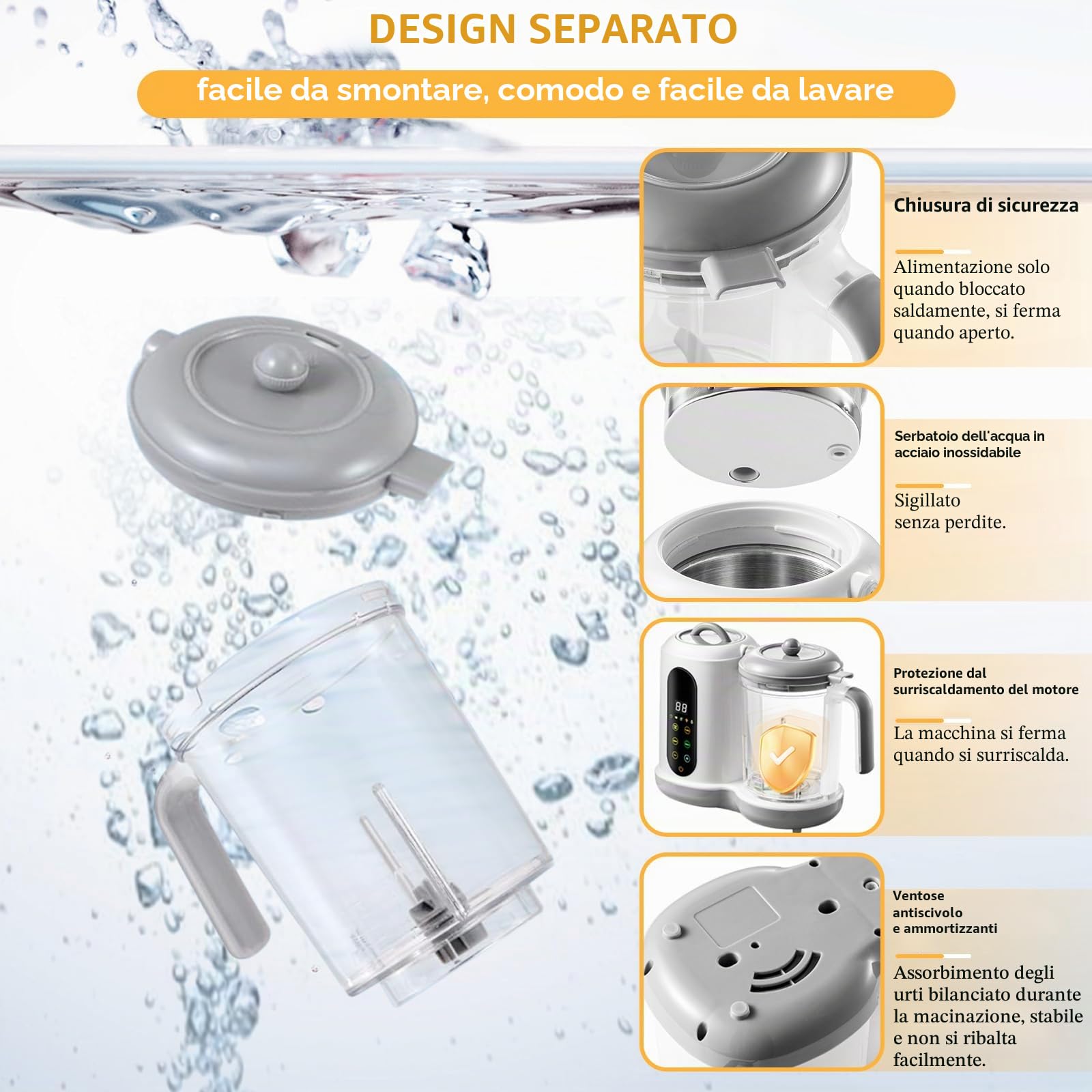 Cuocipappa Multifunzione per Bambini 400 ml Frullatore e Sterilizzatore
