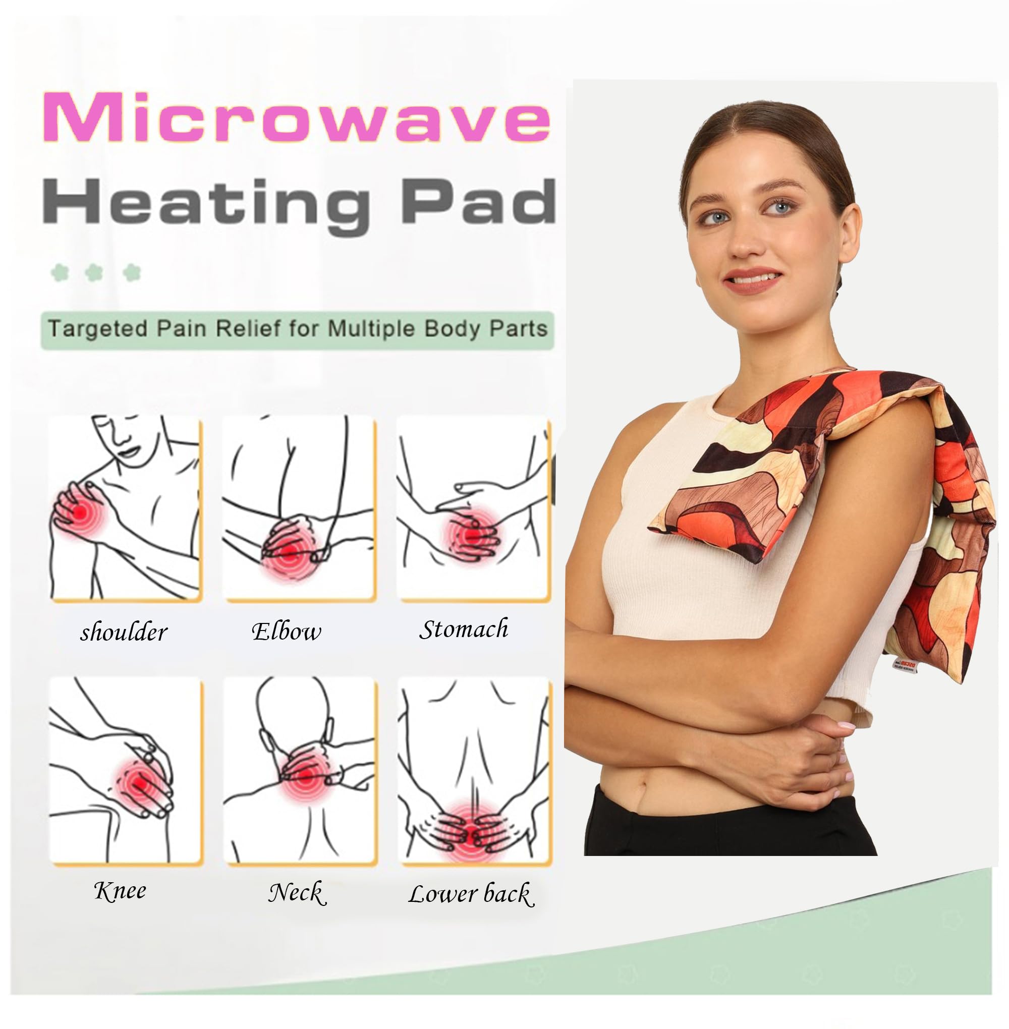 Gordon Long Heating Pad for Neck & Shoulders | 24 x 5.1 Inch Microwavable Moist Heat Pack with Straps | Washable Cover | Weighted Reusable Hot Compress Neck Wrap for Comfort | Raha 2