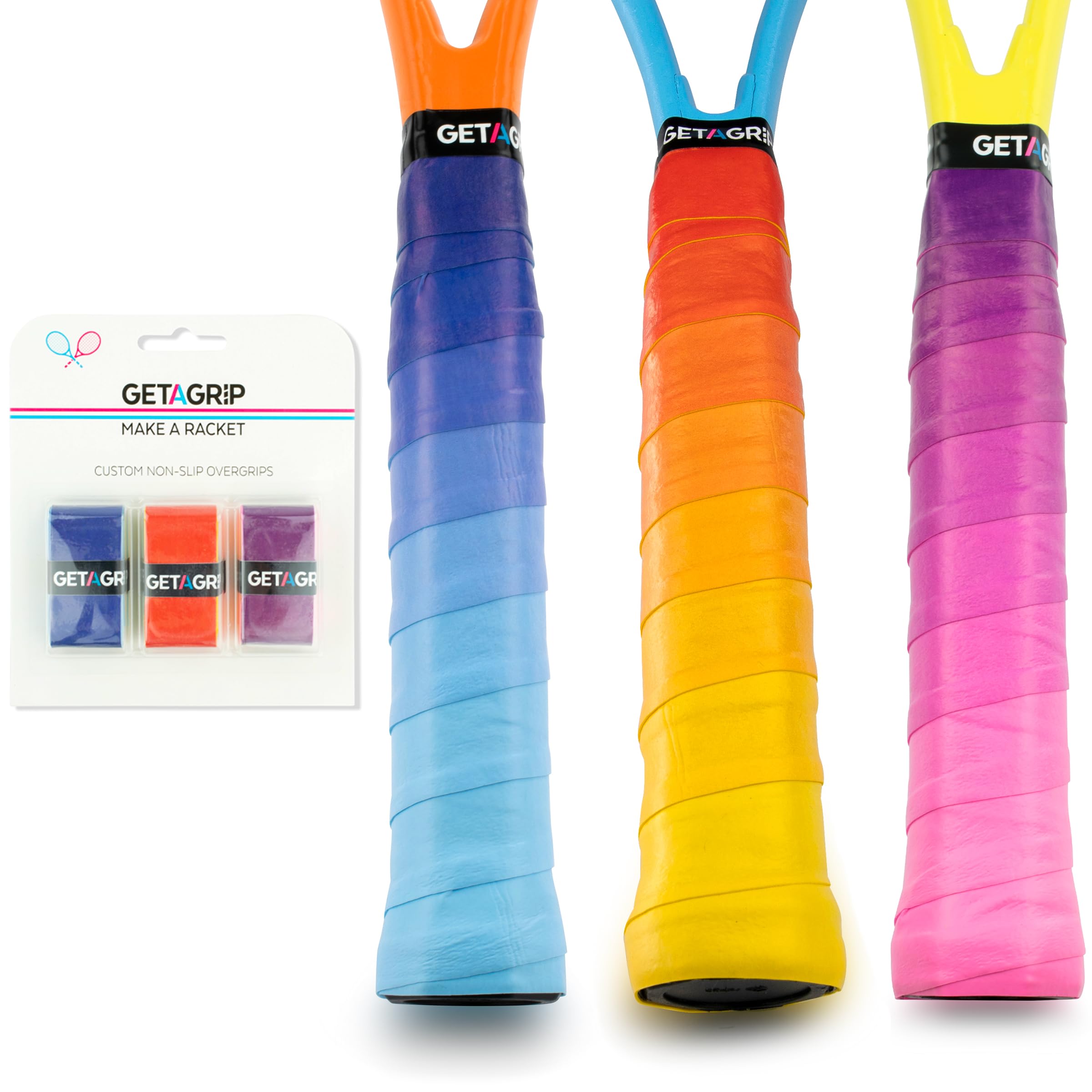 GET A GRIP Racket Overgrips – Anti-Slip Tennis Grip Wrap, Sweat Absorbent & Quick-Dry Handle Tape for Tennis, Padel & Pickleball (Big 3 Pack)