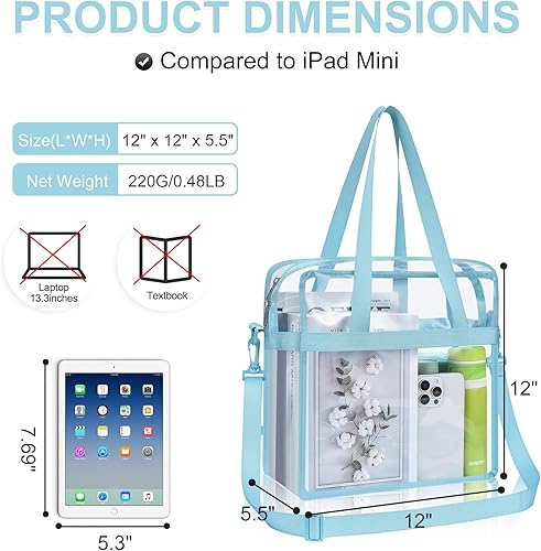 Vista 389 de Oraben Bolsa transparente transparente aprobada para estadios de 12 x 6 x 12 pulgadas, bolsa de estadio para trabajo, juegos deportivos, gimnasio