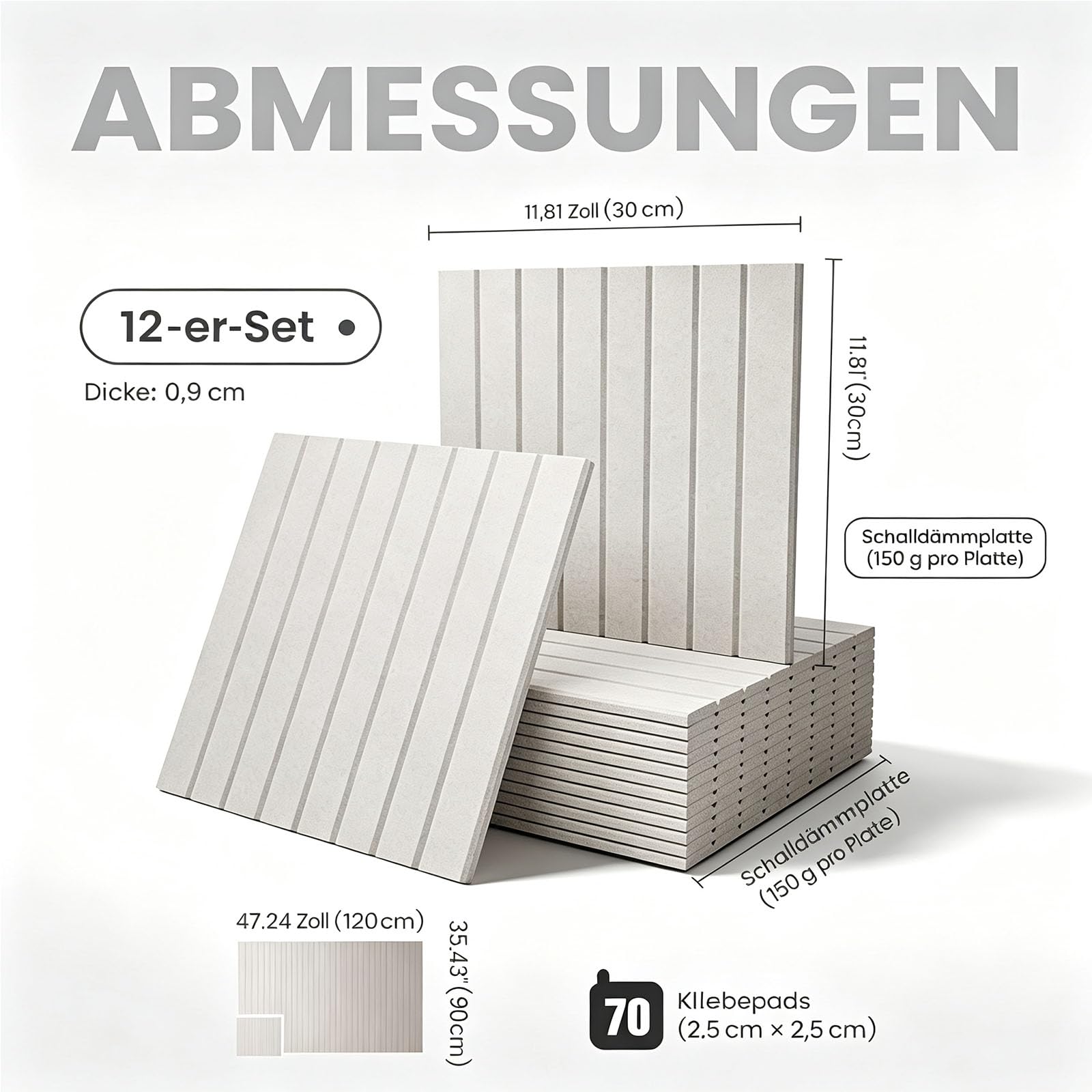 12 Stück Große Filz Pinnwand Selbstklebend 120x90cm, Dekorative Vision Board Fotowand Pin Board Memoboard, Polyester Filz Schallabsorber mit Rillenmuster, für Büro, Küche, Wohnzimmer (30cm,Salbeigrün)
