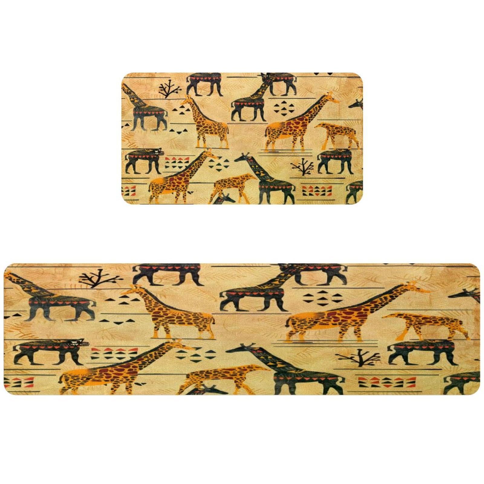 Tapis de cuisine antidérapant et absorbant motif girafe et tigre