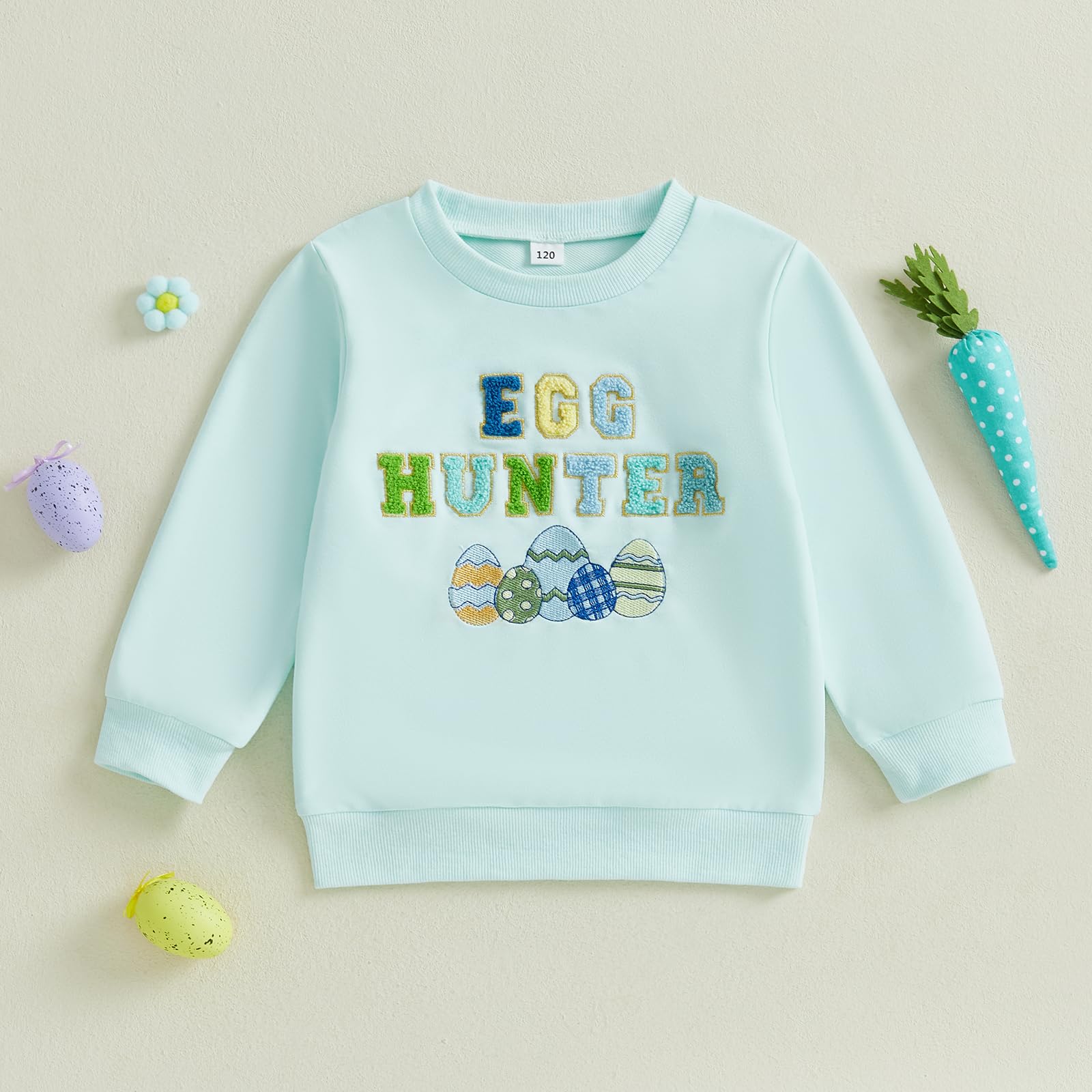 Finegoodwei Easter Baby Girl Boy Sweatshirts Letter Eggs Embroidery Long Sleeve Pullovers Toddler Spring Tops Clothes (Green, 4-5 Years)