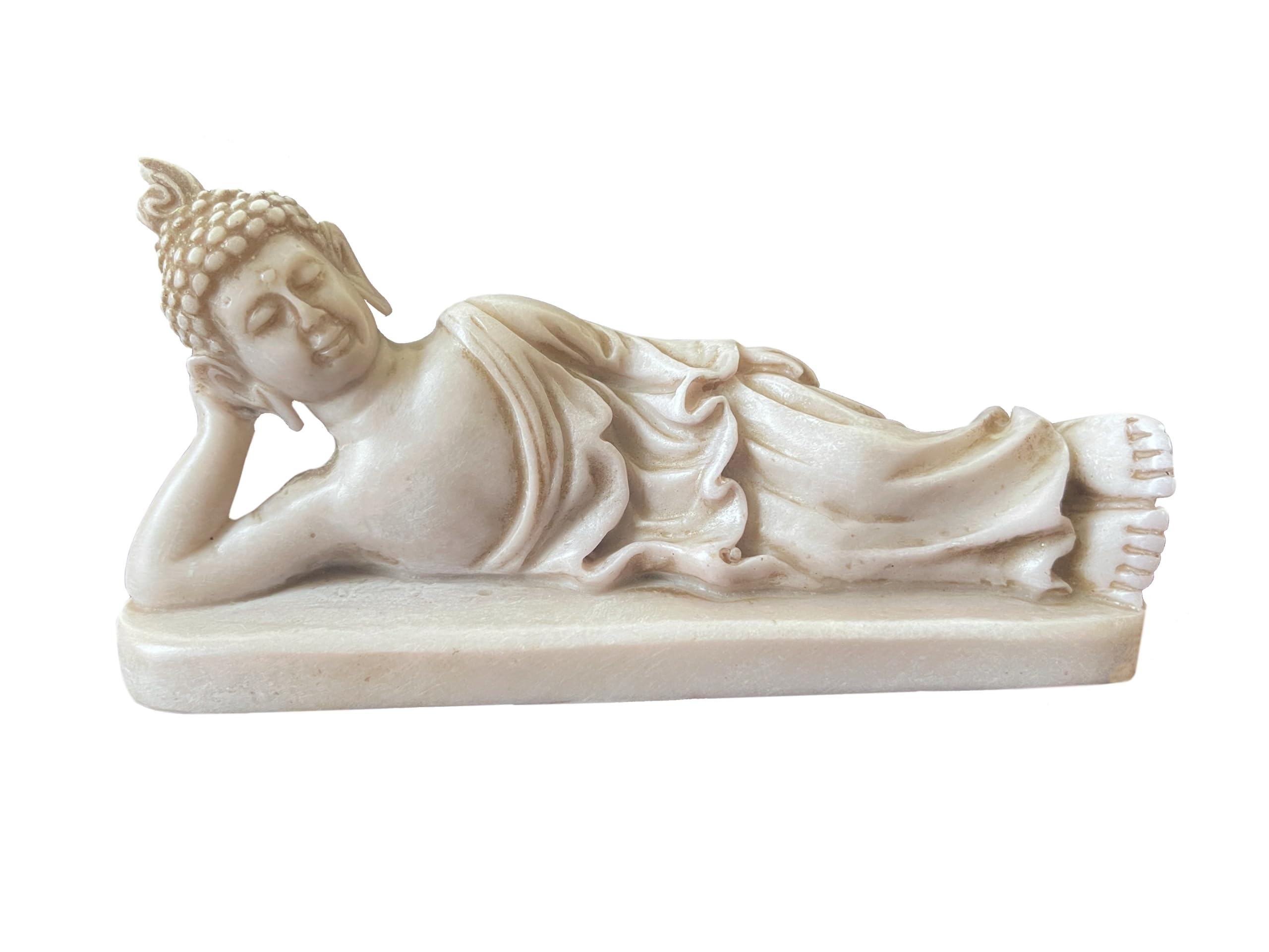 Reclining Buddha Statue - Sleeping Nirvana Meditation Sculpture - Thai Buddhist Figurine - Feng Shui Home Decor - Small Resin 5.5 Inches (Cream White)