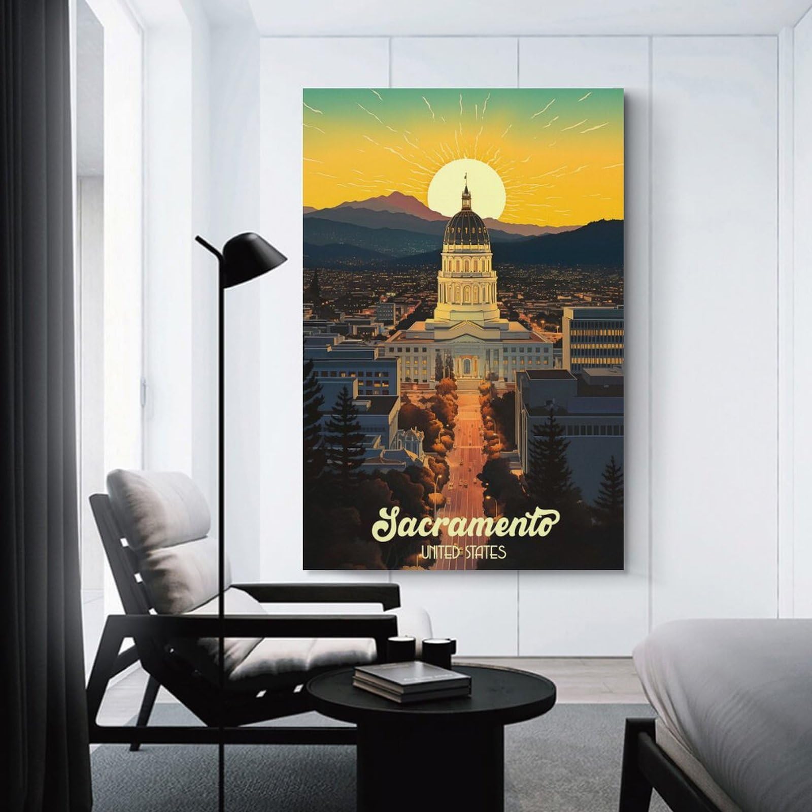 Junmoney Unframe-Style-21 Travel To Sacramento Canvas Wall Art, 24X36inch(60X90cm), For Bedroom Decor, Cosy Corners Or Studios, Stylish Decor For A Restful Room Update