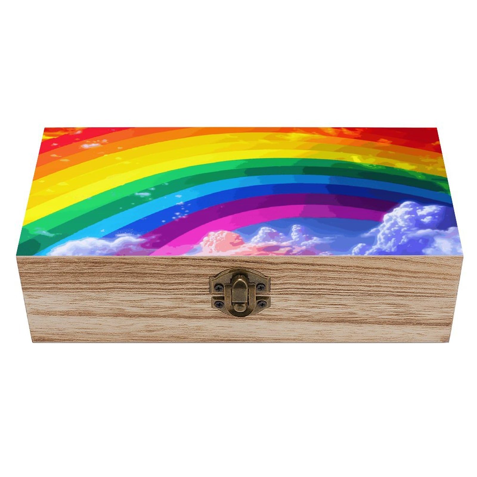 asbwuo Rainbow Wooden Keepsake Box Storage Boxes with Hinged Lid