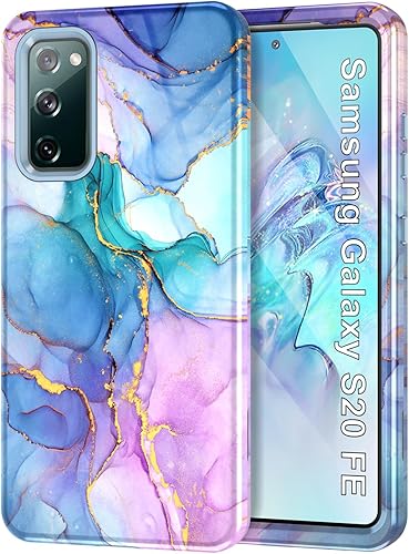 Miniatura 8 de Btscase Funda para Galaxy S20 FE 5G patrón de mármol 3 en 1 resistente a prueba de golpes cuerpo completo policarbonato duro y suave protección