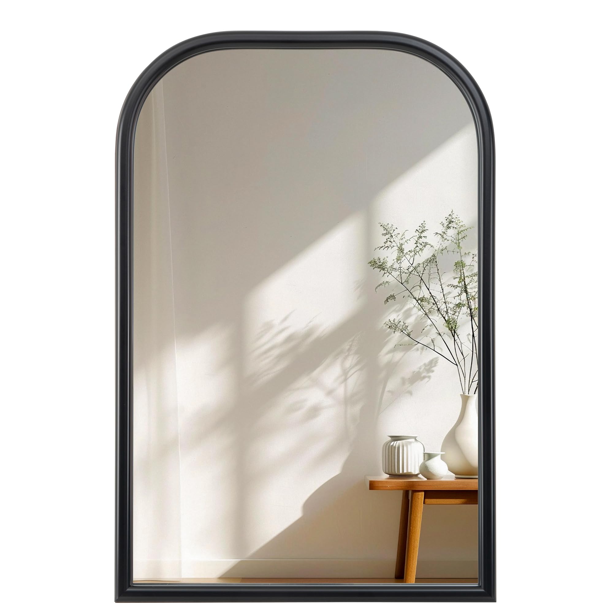Arch Wall Mirror for Wall Mounted, Tempered Glass, Wood Grain Finish Frame Wall Mirror Decorative for Bedroom Living Room Vanity Mirror (Black, 30" L x 20" W)