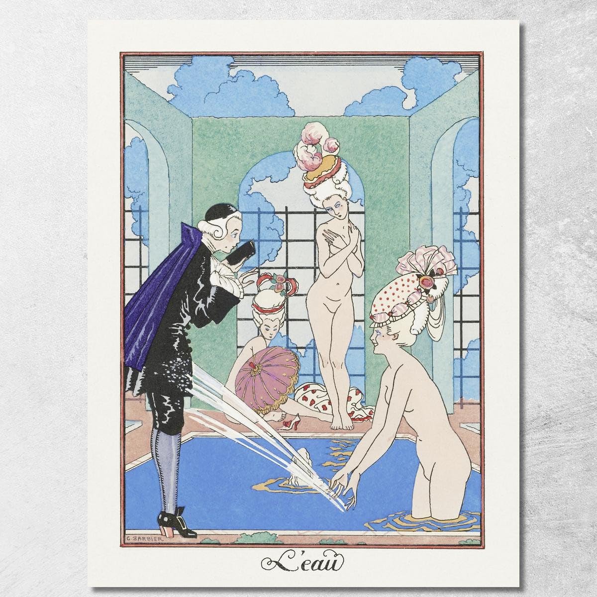 Tableau George Barbier L'Acqua grand format encadré pour habiller un mur vide