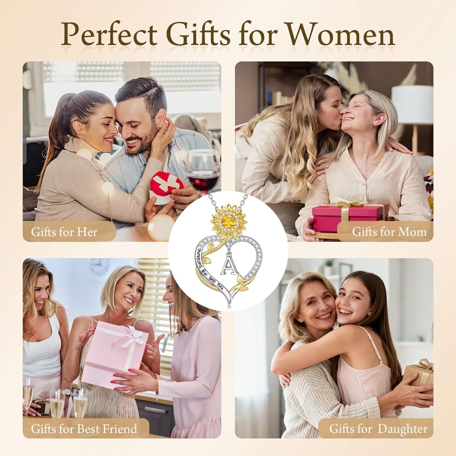 MONOOC Sunflower Gifts for Her Women Teen Girls - 14K-White-Gold-Plated Sunflower Heart Initial Necklaces, Anniversary Birthday Gifts for Women, Jewelry Gift for Wife Girlfriend Mom Daughter - Image 6