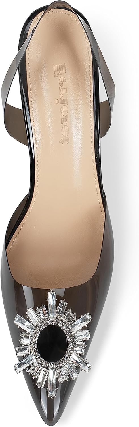 Fericzot Women's Clear Heels Shoes,Slingback Crystal Rhinestones Wedding Pointed Toe Shoes High Heel Sandals - Image 5