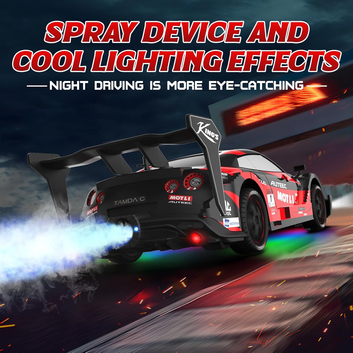 Remote Control Car RC Drift Car 1:16 Scale 4WD RC Vehicle with LED Lights 2.4GHz 30km/h RTR High Speed Racing Sport Toy for Adults Boys Girls Kids Gift 2Pcs Rechargeable Battery