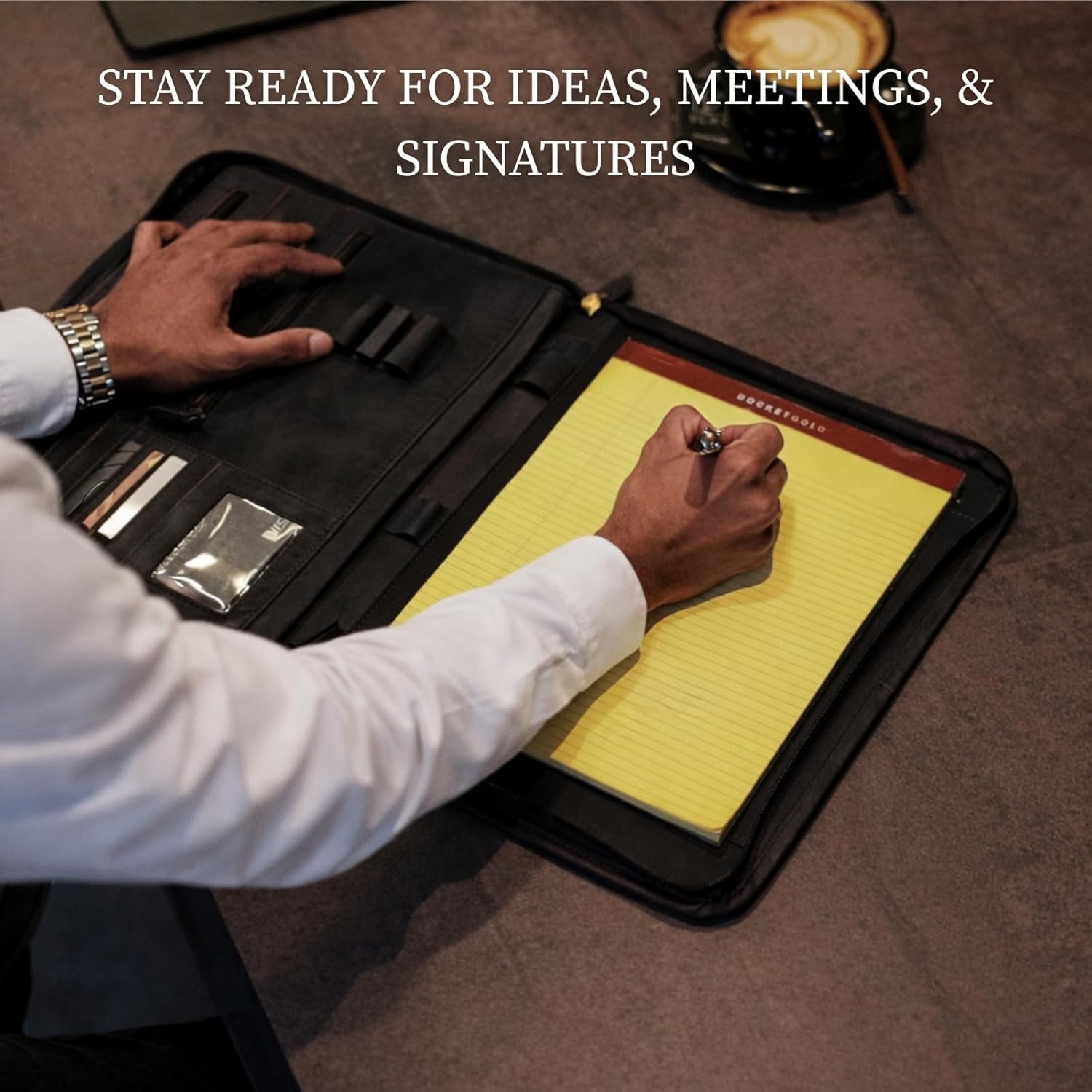 Leather Padfolio with Zipper – Business Portfolio for Men and Women, Legal Pad Portfolio, Leather Folder, Professional Padfolio for Meetings and Interviews