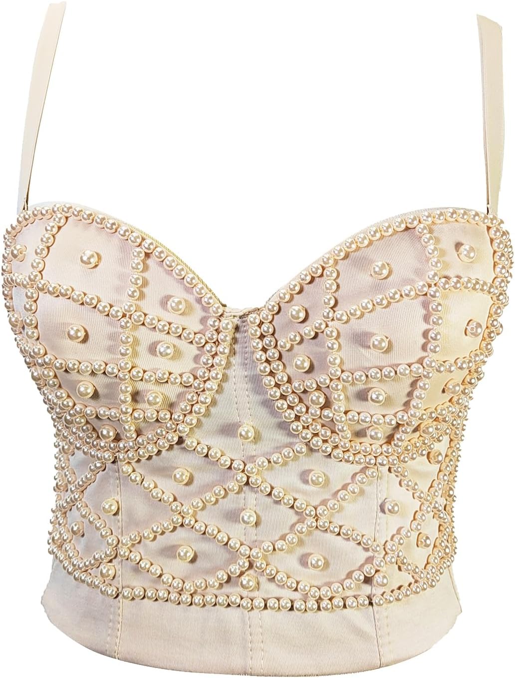 VEENDEO Women's Strap Beads Bustier Corset Crop Top Club Party Bra - Image 2