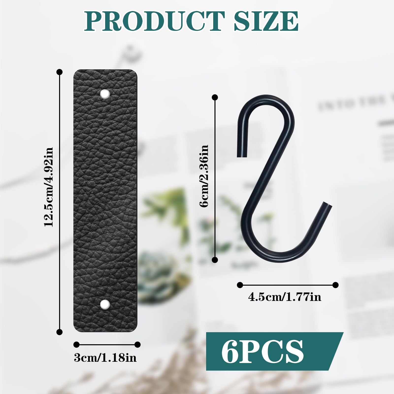 6 Ganci A S Con Passante In Pelle - Appendiabiti Nero Per Guardaroba, Borse E Piante - Foto 2