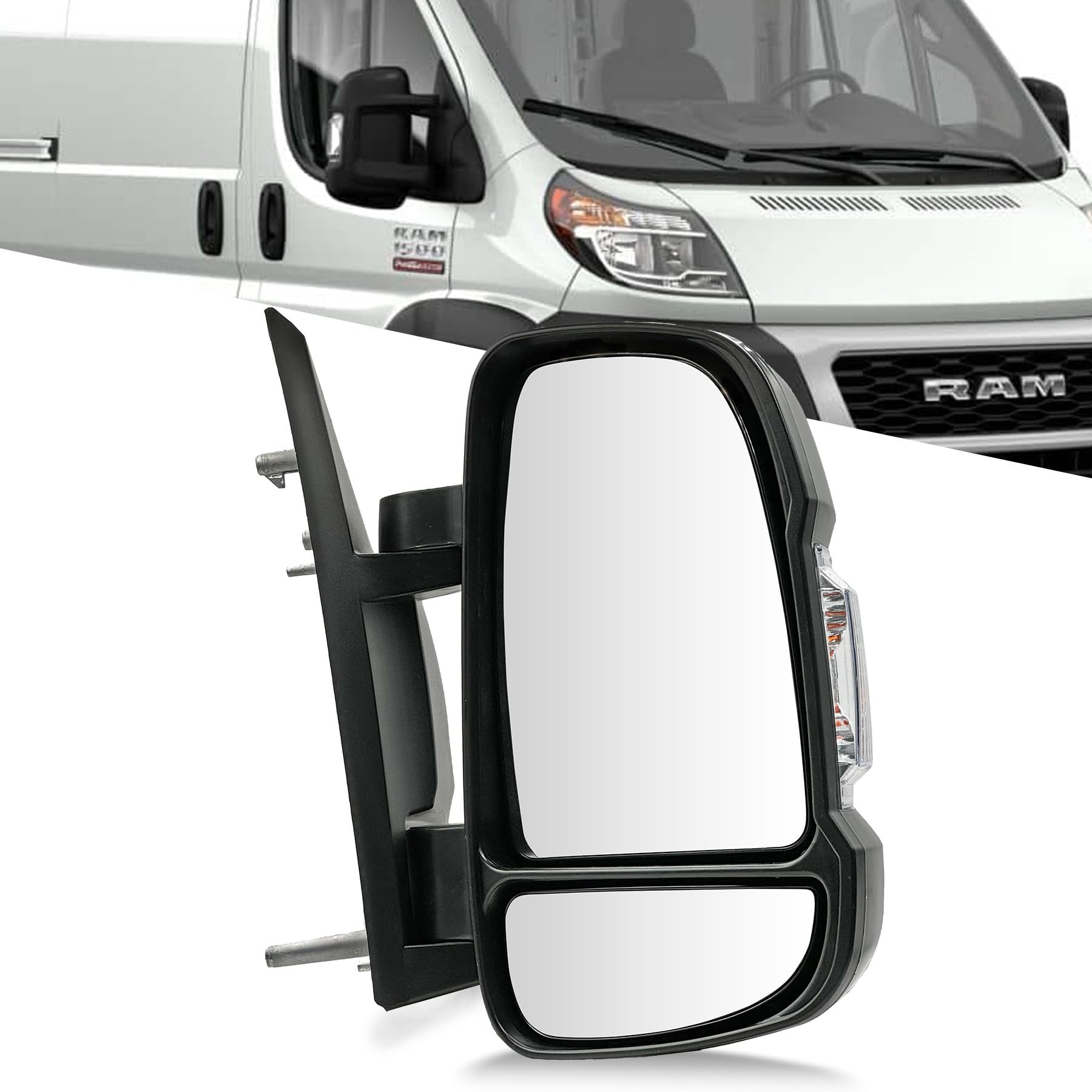 passenger right side mirror for dodge ram promaster 1500 2500 3500 2014-2021, with heated power glass turn signal light manual folding, replaces ch1321417 ch1321376