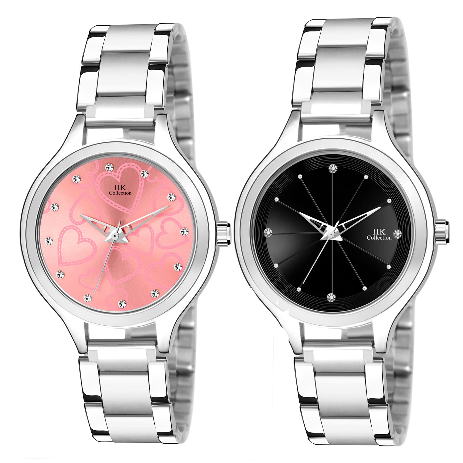IIK COLLECTION Analogue Round Studed Dial with Silver Bracelet Strap Girls & Womens Wrist Watch (Pack of 2) (B09P1HXYTG) Amazon Price History, Amazon Price Tracker