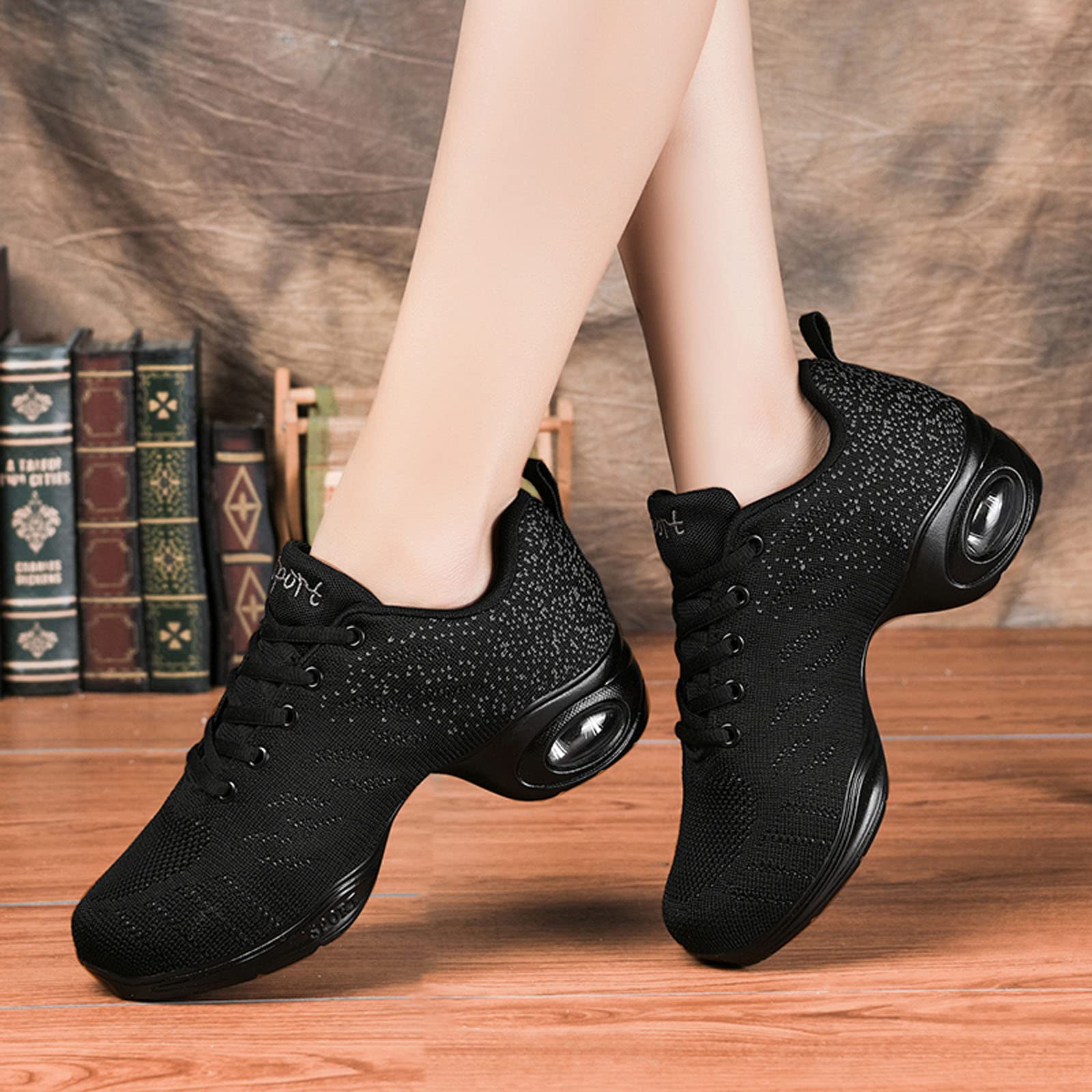 Damskie buty jazzowe, sznurowane trampki do tańca, damskie buty do tańca, rozcięta podeszwa, poduszka powietrzna, nowoczesne buty do tańca, platforma
