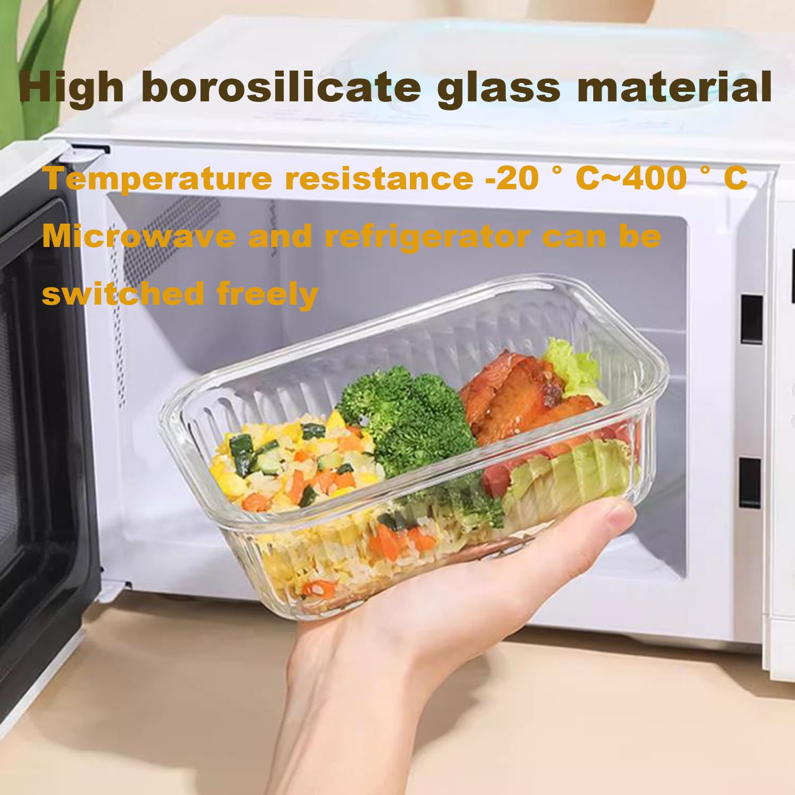 Stapelbares Glas-Lebensmittelbehälter-Set mit Deckel, wiederverwendbar, auslaufsicher, spülmaschinen- und mikrowellengeeignet, BPA-frei, 2 Stück