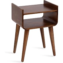 Kate and Laurel Quilby Mid-Century Living Room Side Table with Storage, 18 x 14 x 27, Walnut Brown, Wooden Bedroom Nightstand with Tapered Legs and Bedside Table Storage