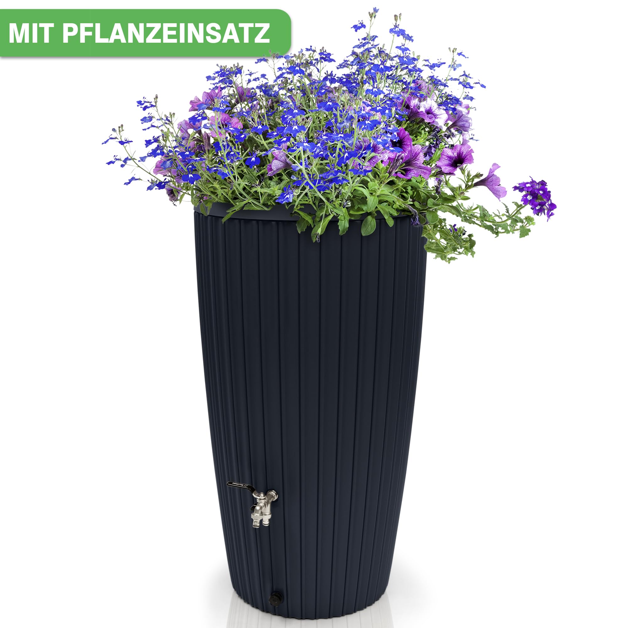 YourCasa Regentonne 240 Liter [RainCatcher] Messing Wasserhahn & Deckel - Regenfass Frostsicher aus Kunststoff - Regenwassertonne - Regenwassertank Garten Wassertank Regensammler Wasserfass (Graphite)
