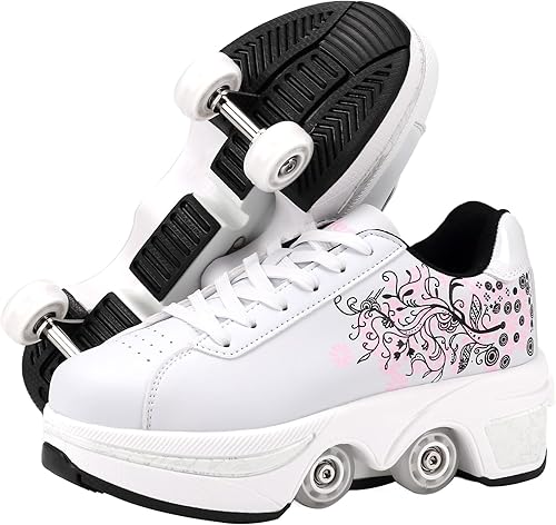 Miniatura 9 de Zapatillas de Patines de Ruedas para Niñas, Niños, Mujeres, Hombres, Zapatos de Patinaje de Doble Fila, Zapatillas con Ruedas Retráctiles, Patines