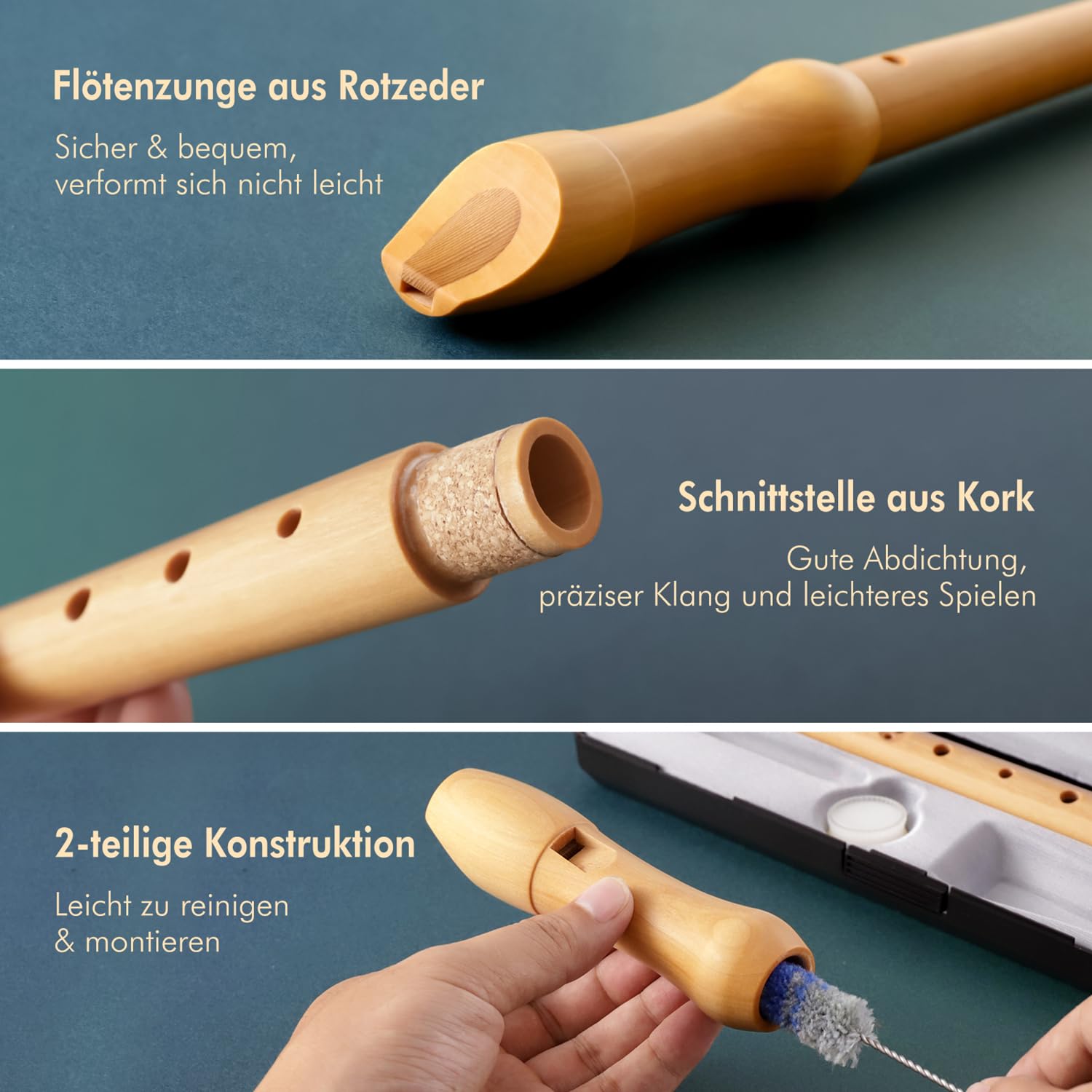 Fansjoy Wooden Recorder, 8-Hole Descant Soprano Recorder Instrument with Case & Cleaning Kit, English/Baroque Fingering - Image 3