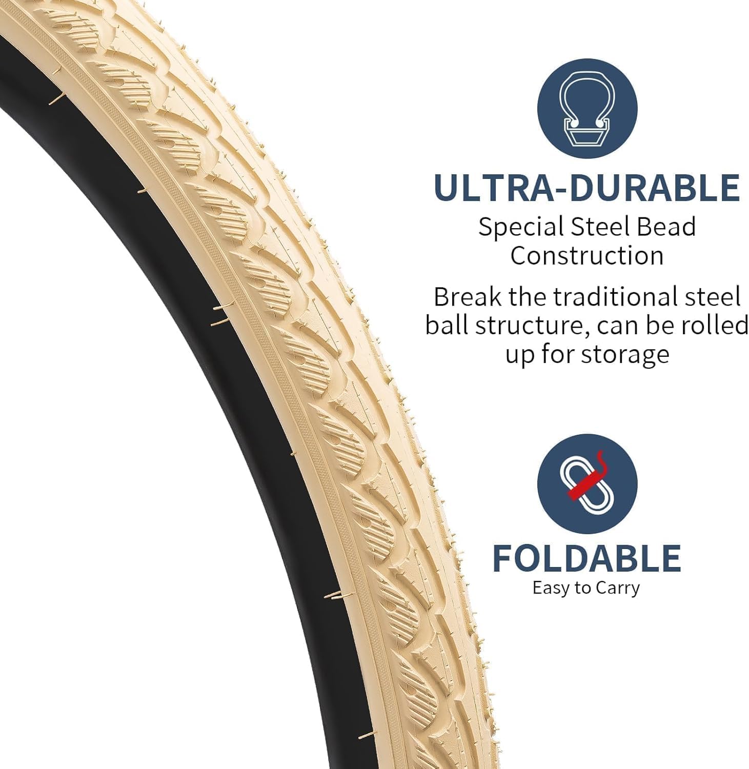 YUNSCM 2-PCS 700C Strada Bicicletta Pneumatici 700x38C/40-622 (Beige) and 700C Bicicletta Camera d'aria Schrader Valve with Compatible with Bike 700x36-40C Bike Pneumatici and Camera d'aria (Y-1045)