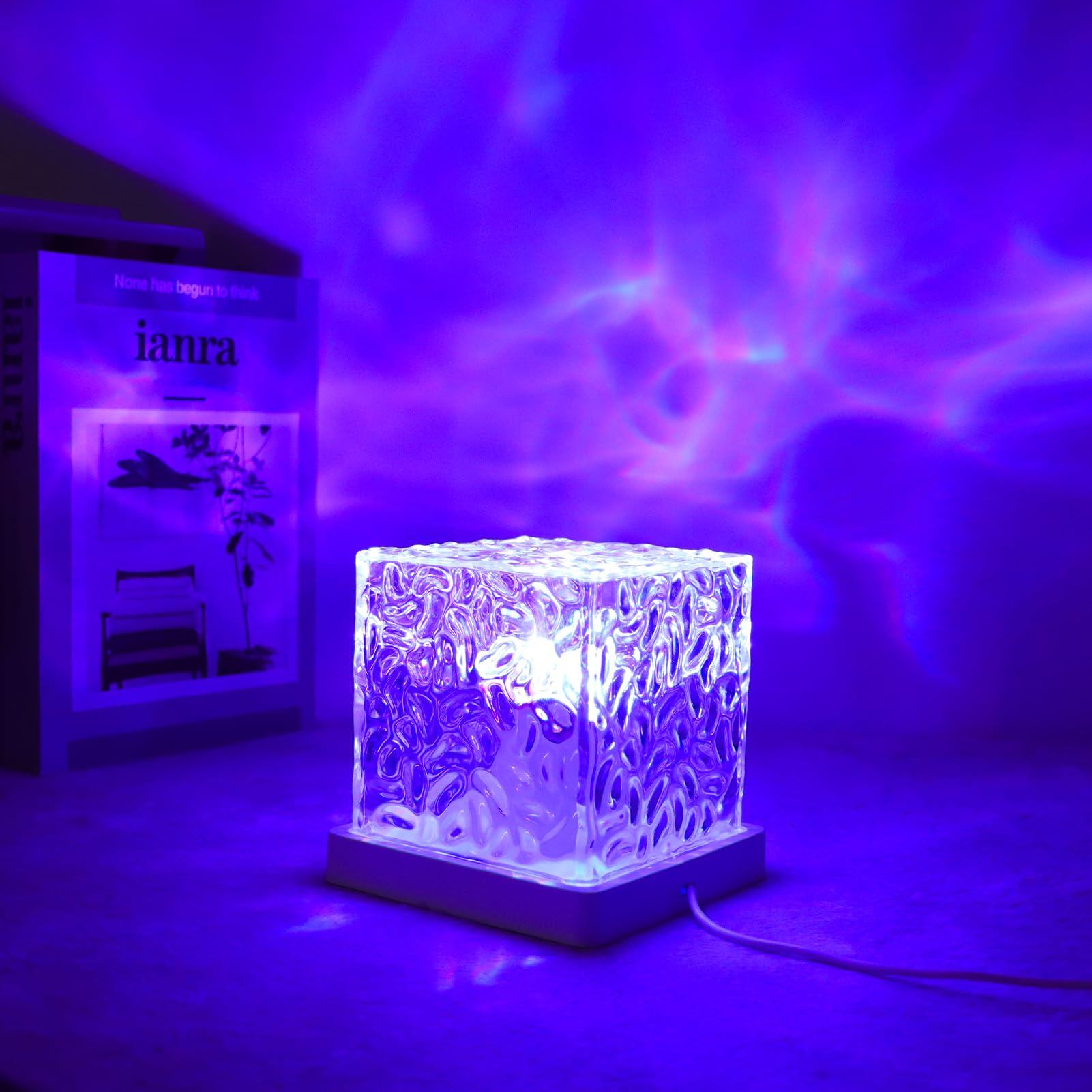 Proyector de ondas oceánicas, lámpara de agua de cubo de 16 colores, iluminación ambiental romántica holográfica 3D para habitación de niños, luz nocturna aurora, regalos de cumpleaños y 3