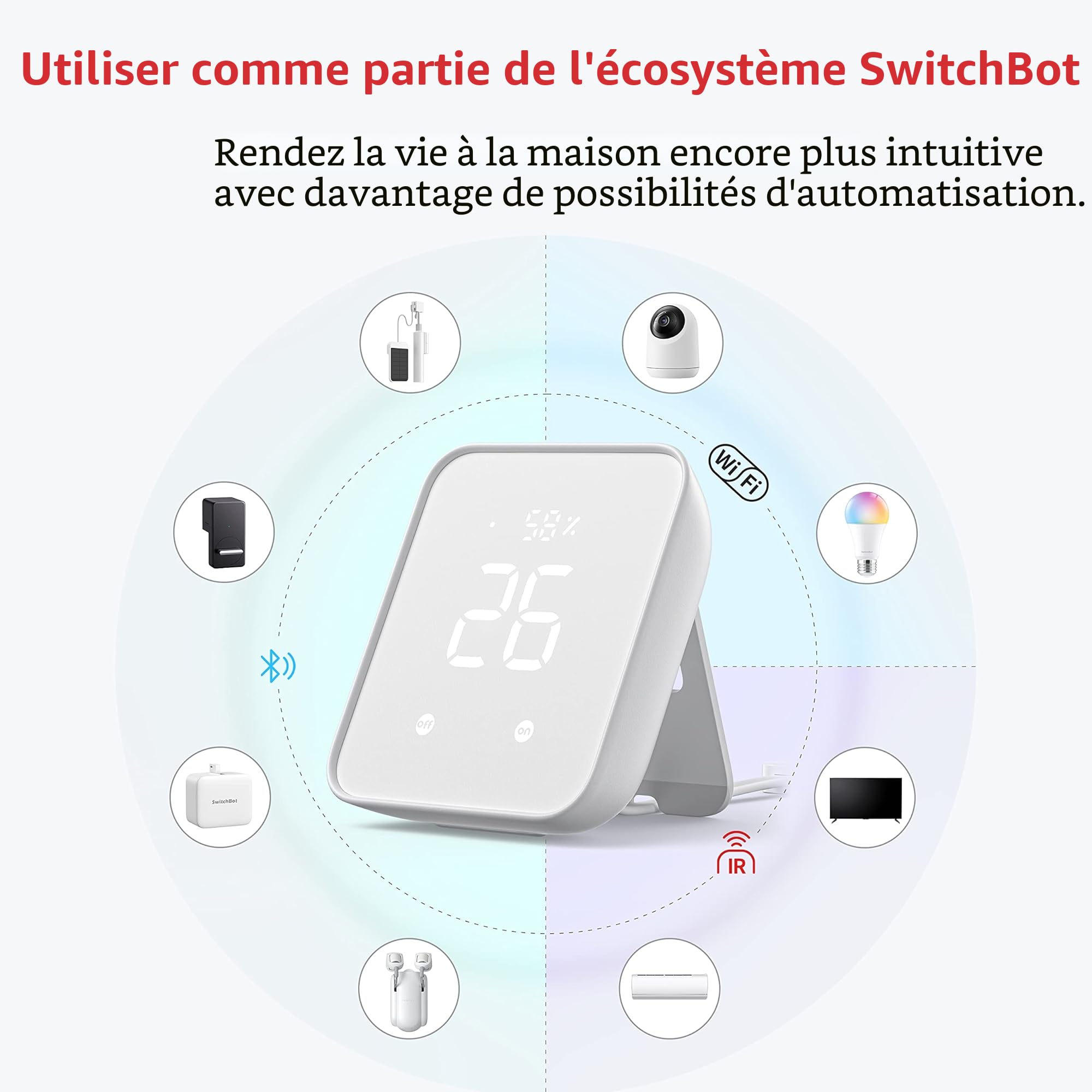 SwitchBot Hub 2 - thermomètre hygromètre WiFi, télécommande IR, Intelligente Ainsi qu'un capteur de lumière. Reliez au Wi-FI (2.4GHz), Compatible avec Alexa&Google Assistant